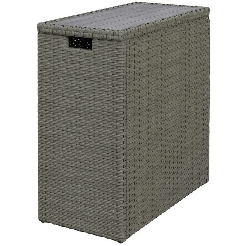 Cassapanca da Giardino in Polyrattan, Contenitore da 66 L con Coperchio a Doghe in Legno di Acacia 28 X 55 X 60 Cm, Grigio