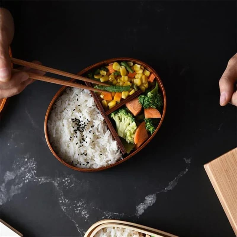 Scatole Bento in stile giapponese Scatola da pranzo in legno Picnic portatile Bambini Studenti Contenitore per alimenti Accessori da cucina