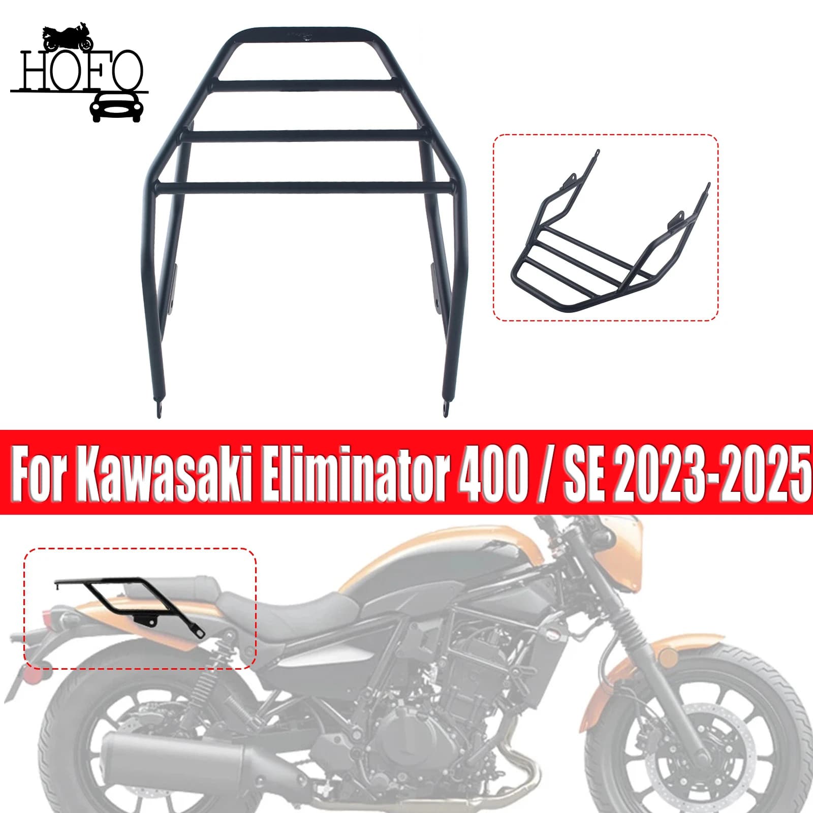Portapacchi Posteriore per Moto Kawasaki Eliminator 400 / SE 2023-2025, Supporto per Bagagli