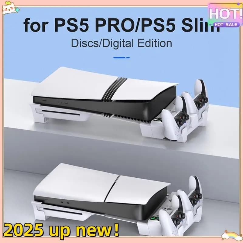 Texture delicata-Per stazione PS5 Slim/PS5 Pro con ventole di raffreddamento a 3 livelli Supporto dock, stazione di ricarica controller accessori PS5