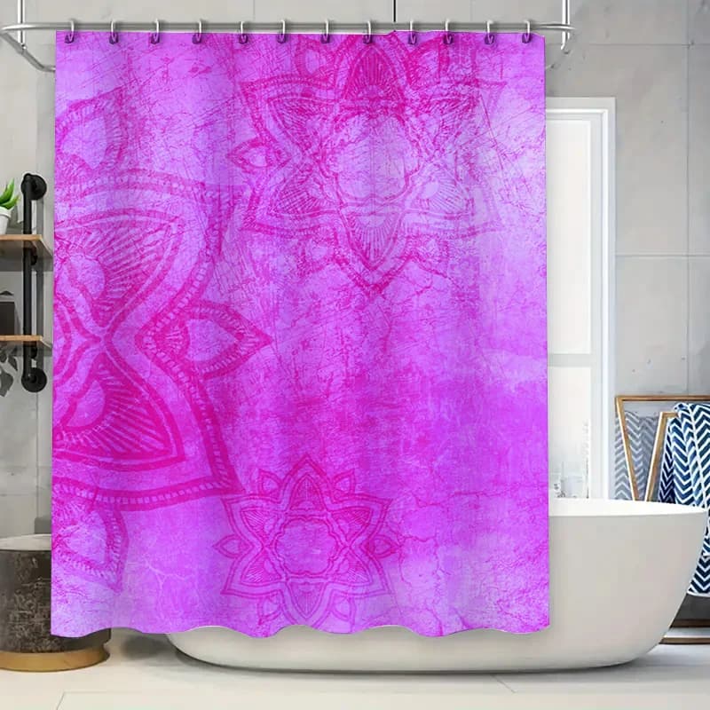 Tenda da doccia con mandala viola, decorazione da bagno rosa, tessuto moderno, motivo floreale, accessori da bagno impermeabili per la decorazione domestica