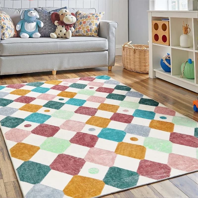 Tappeti per scacchiera Motivo scozzese colorato Tappeto per soggiorno Divano lavabile Tavolino Tappetino antiscivolo Tappeti per camera da letto Comodino