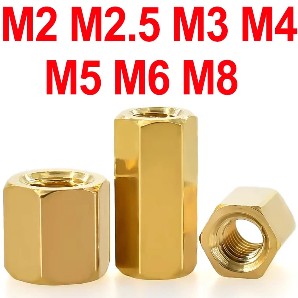 Distanziatore esagonale in ottone M2 M2.5 M3 M4 M5 M6 M8 Viti di spaziatura della scheda madre femmina Filettatura metrica Borad Rack Stud Distanziali bulloni Distanziatori