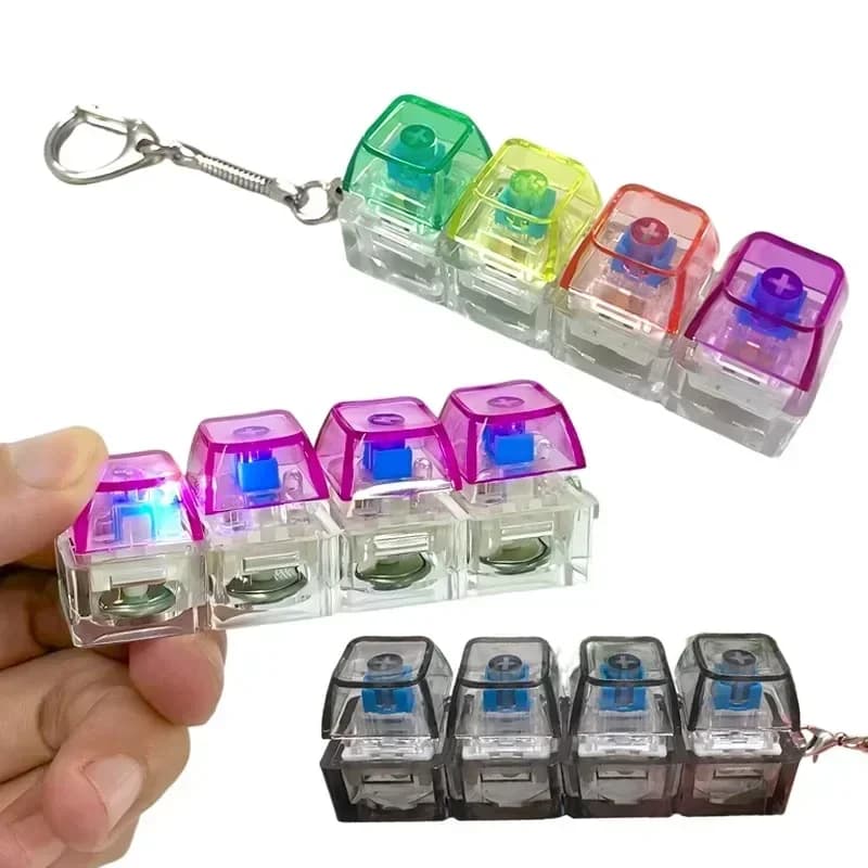 Portachiavi Meccanico a 4 Tasti con Luce LED, Antistress da Scrivania, Gadget da Ufficio, Regalo per Adulti e Gamer