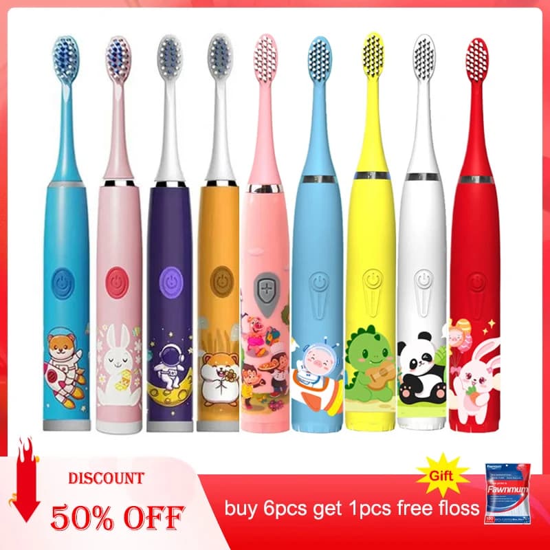 Children's sonic electric toothbrush, rechargeable intelligent timer, colorful cartoon, tooth whitening, portable toothbrush with USB charging