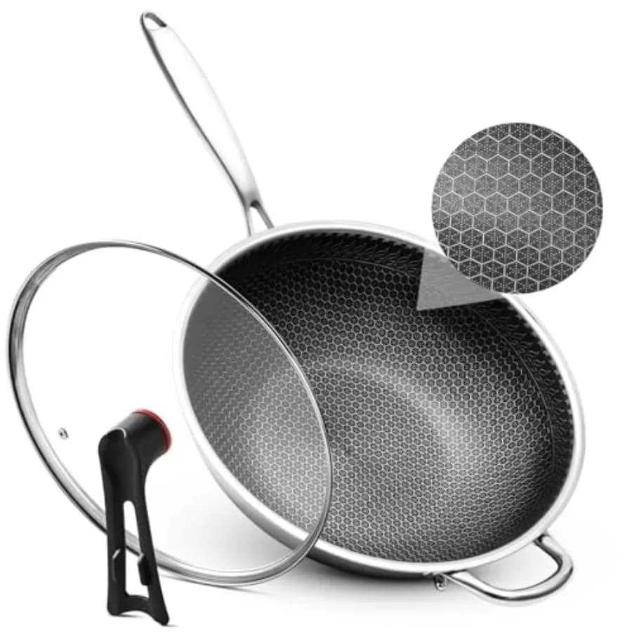 12.6 Stainless Steel Wok Powders No Coating Improved with Cover, Multilayered Plate for Jumping in Padella with Flat Bottom and Anti-Agent Surface for Induction