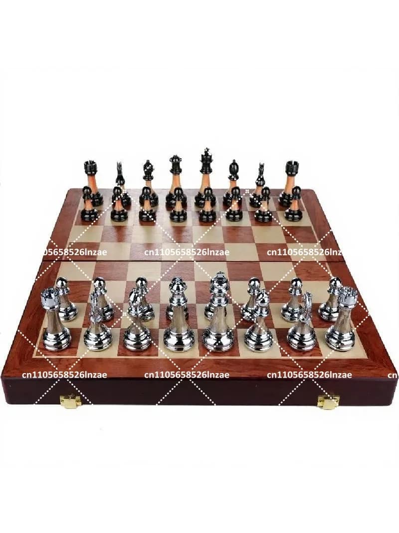 Vintage European Solid Wood Folding Chess Set, Imitation Jade Pieces, High-End Gift Box Ornament