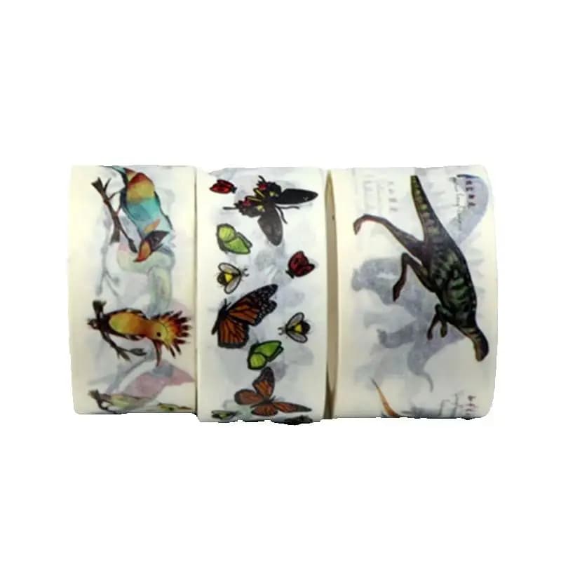 3rolls Animal Washi Tape Set - Cute Butterfly & Dinosaur Aesthetic Masking Tape for Scrapbooking Collage DIY Craft Supplies