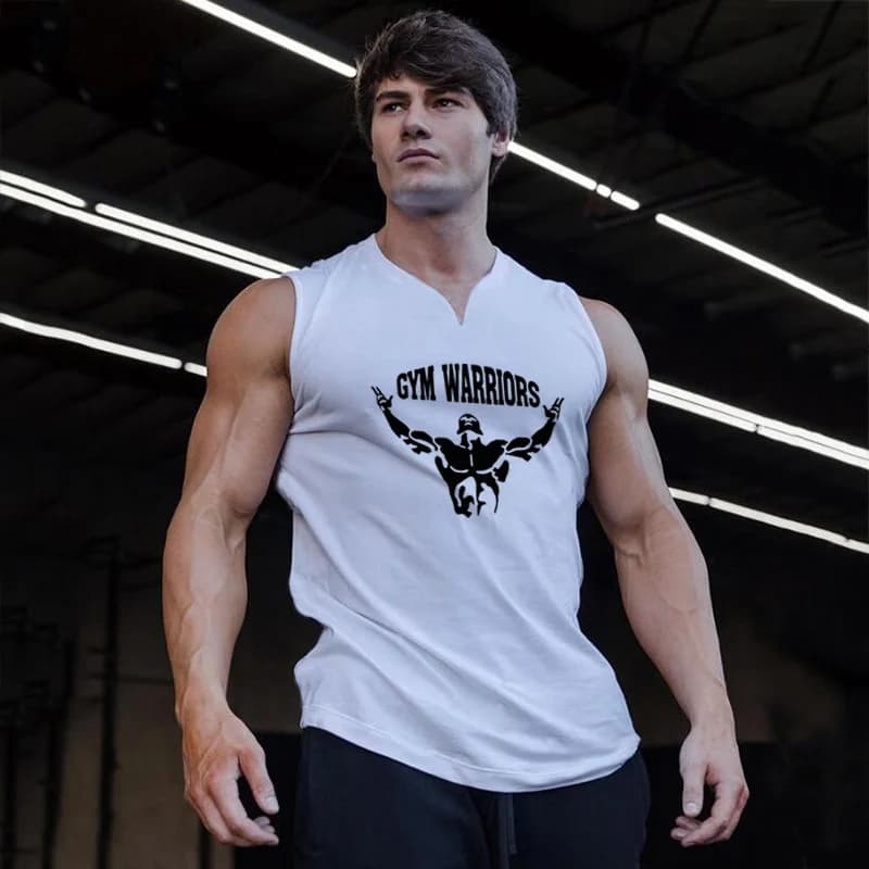 Abbigliamento da palestra da uomo Canotta da bodybuilding in cotone con scollo a V Canotte da allenamento T-shirt senza maniche Abbigliamento sportivo Canotte muscolari per fitness da corsa