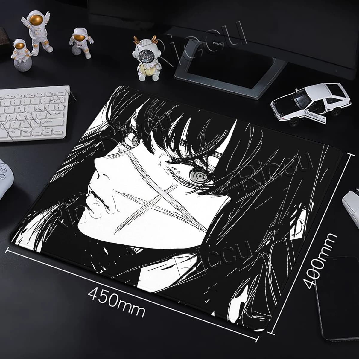 Tappetino per mouse Anime Girls, estetica bianco e nero, tappetini da tavolo per ufficio, tappetino per mouse antiscivolo in gomma per computer, piccoli tappetini da scrivania per e-sport