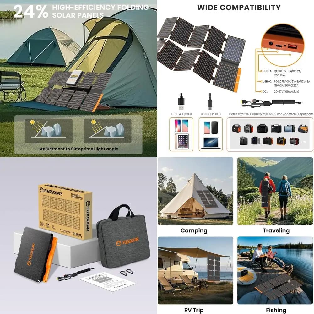 Pannello Solare Portatile da 100W - Efficienza del 24%, Impermeabile IP67, Uscite USB-A/C/DC QC3.0 per Campeggio, Camper e Alimentazione di Emergenza