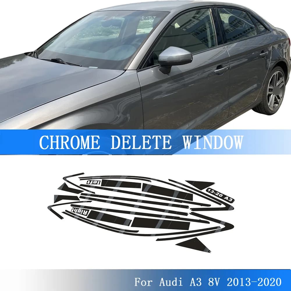 Adesivo Nero Lucido per Cornice Finestrino, Stile Chrome Delete Blackout, per Audi A3 8V 2013-2020 Berlina