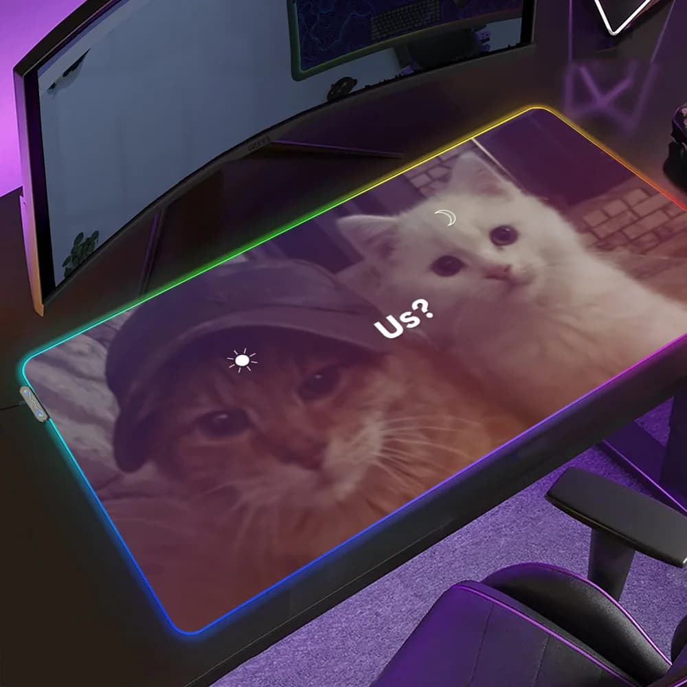 Tappetino per Mouse da Gaming con Gatto Carino, Retroilluminato LED RGB, Micro USB, in Gomma, XXL