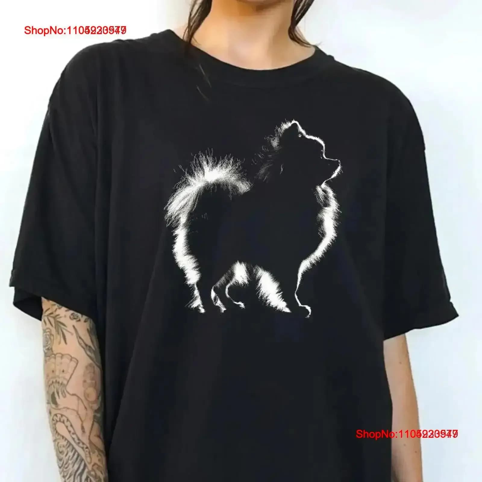 Pomerania Silhouette T-shirt per proprietario Pom Dog Pommy Mommy vintage lavato allungato morbido versatile elegante homme vintage