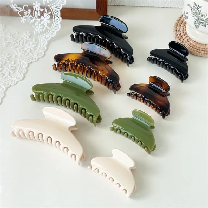 Korea Simple Big Hair Clip Claw For Women Leopard Print Hairclip Girls Green Claw Clip Thick Hair Claw Clip Large Claw Clip