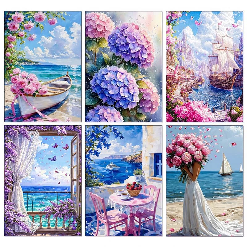 Sea Sailboat 5D Diamond Painting Kit Seaside Scenery New Arrivals Mosaic Cross Stitch DIY Home Decor Gift for Nabi Beginners