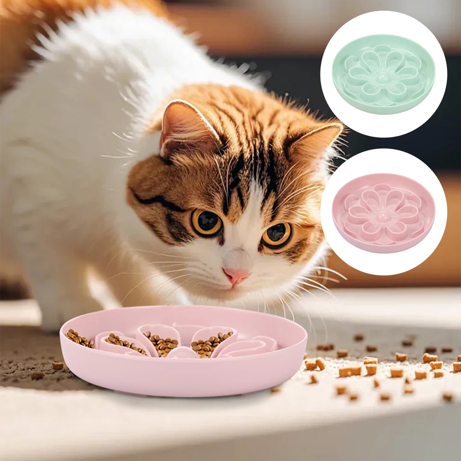 Ciotola per animali domestici con alimentatore lento Ciotola per cibo per cani per gatti in stile fiore con fondo antiscivolo Piatto rotondo anti-soffocamento per gatti Forniture per animali domestici