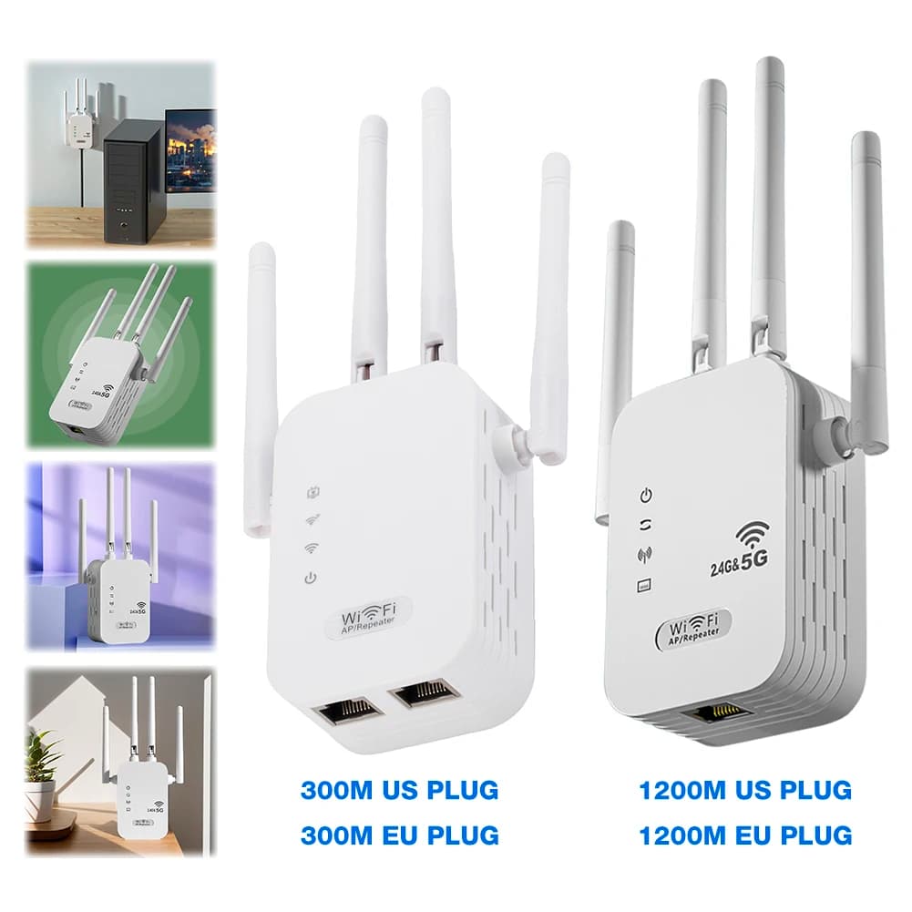 Ripetitore WiFi Wireless 1200Mbps con Porta WAN/LAN Dual-Band 2.4G/5G Amplificatore di Segnale Wi-Fi a Lungo Raggio Estensore di Rete per Casa e Ufficio