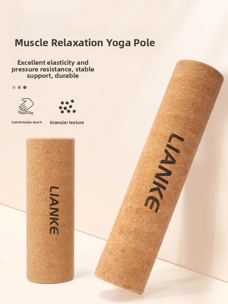 Rullo in schiuma di sughero per yoga, fitness domestico, rilassamento muscolare, con asse in legno, ausiliario per massaggio sportivo