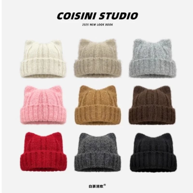 Nuovo semplice pullover con orecchie di gatto in tinta unita cappello lavorato a maglia per uomo e donna autunno e inverno caldo protezione per le orecchie berretti con teschio