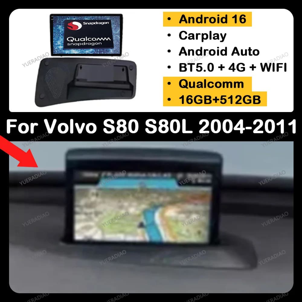 Autoradio Android 16 per VOLVO S80 S80L V70 2004 2005 2006 2007 2008 2009 2010 2011 Stereo Multimediale Qualcomm 5G WIFI 4G LTE BT