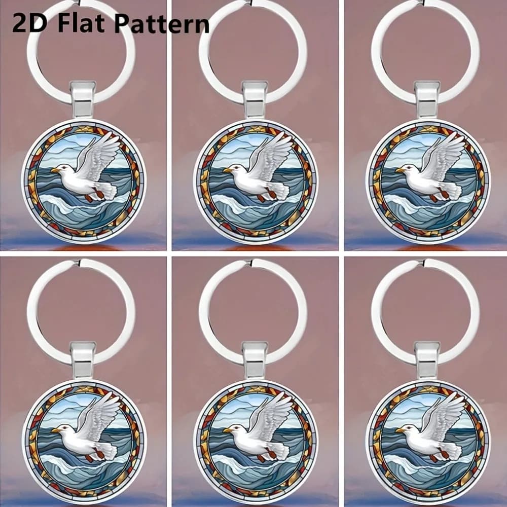 12/24/40 Pezzi Portachiavi in Metallo con Cristallo a Forma di Gabbiano Stampato a Colori 2D, per Zaino e Auto, Regalo di Natale per Amici e Famiglia