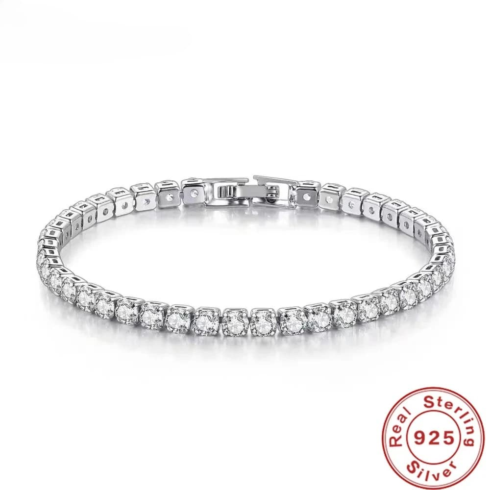 Bracciale in Argento Sterling S925 con Zirconia, Gioiello da Donna Elegante e Semplice per Fidanzamento e Matrimonio