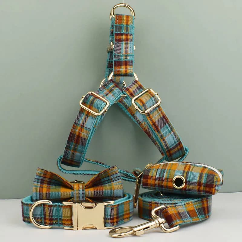 Accessori per animali domestici, set collare, guinzaglio e pettorina per cani, set collare, pettorina e guinzaglio personalizzato, accessori per cani eleganti e personalizzati, Grid 13-01