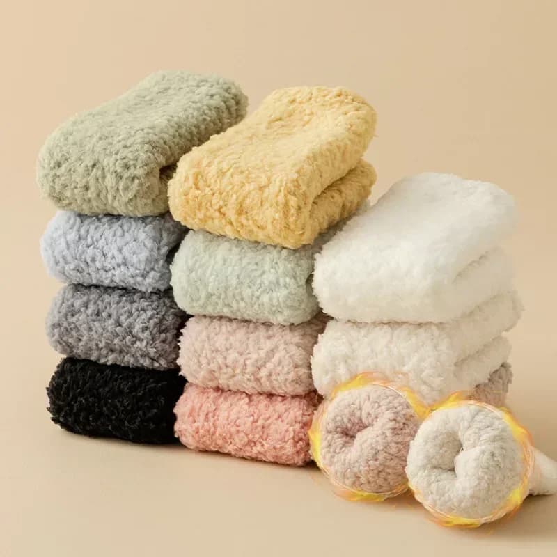 3 paia donna uomo calzini pantofola corallo peluche coppie inverno tinta unita addensato chiaro di luna natale calzini a tubo centrale senza perdita di capelli