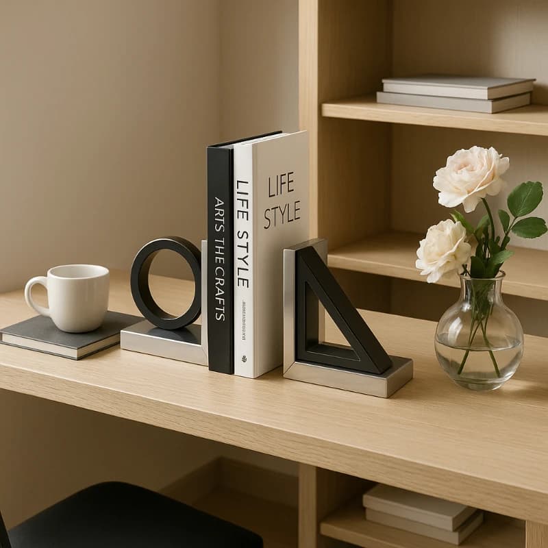 Fermalibri moderni in marmo Organizzatore da scrivania geometrico in acciaio inossidabile Decorazioni premium per l'home office Regalo per gli amanti dei libri