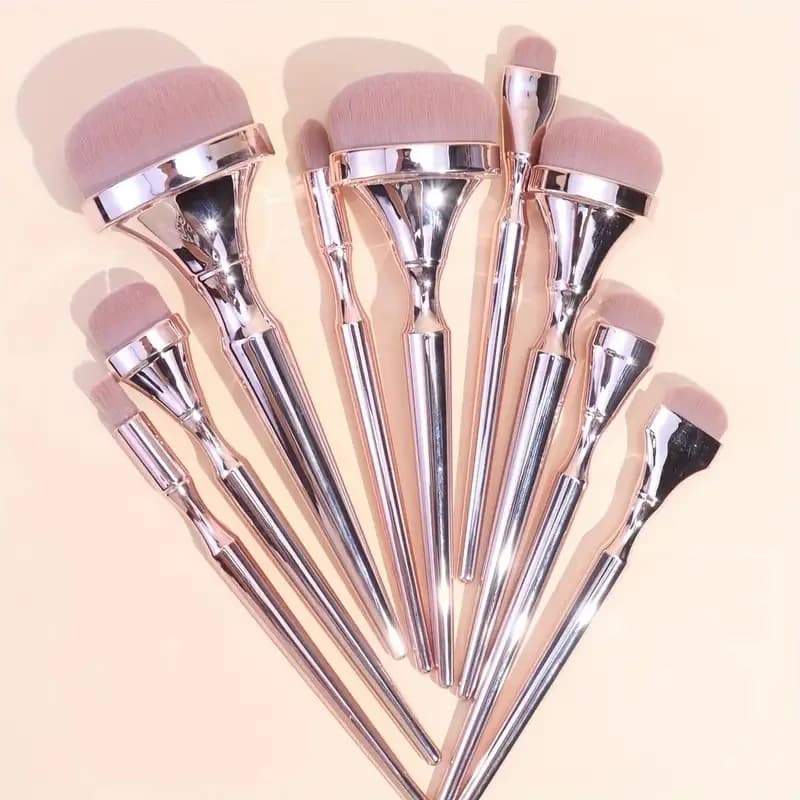Set di 9 Pennelli da Trucco Oro Rosa per Ombretto, Blush, Illuminante, Fondotinta, Correttore e Sfumatura, Strumenti di Bellezza Morbidi per Donne