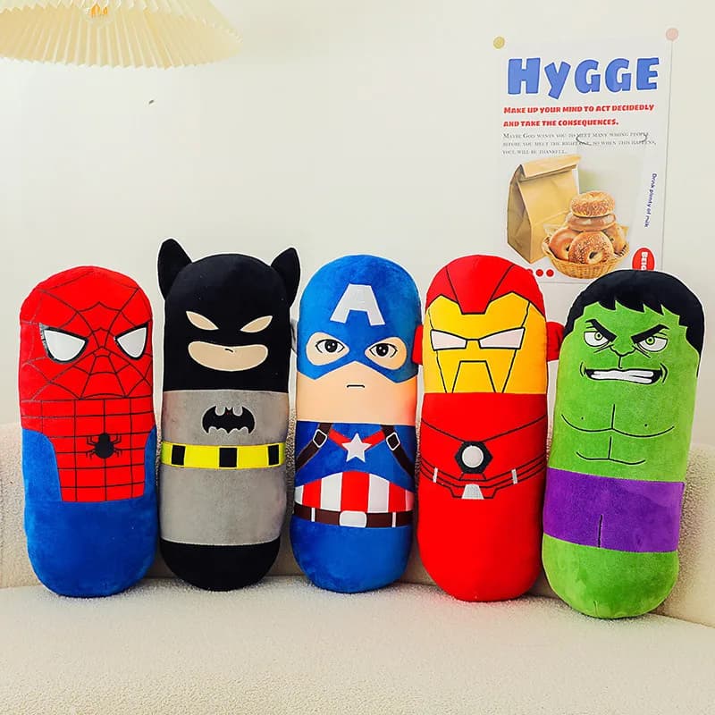Bandai New Avengers Plush Doll Spider-Man Stuffed Plush Toy Iron Man Captain America Cylindrical Sleeping Pillow Children's Gift