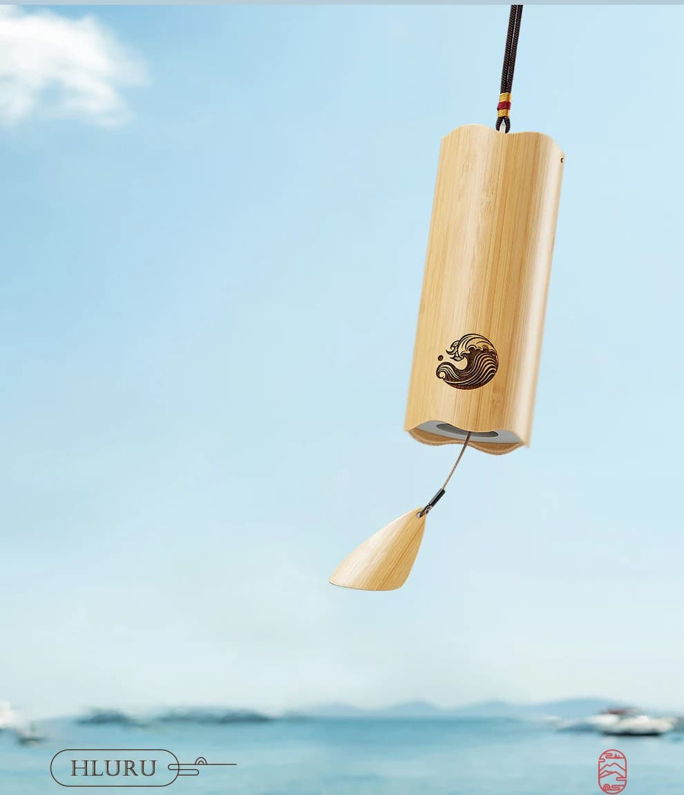 Hluru Bamboo Windchime Furin Wind Chime 8 Notes Rod Chord Crafted Bell for Outdoor Garden Decor Patio Home Zen Decoration