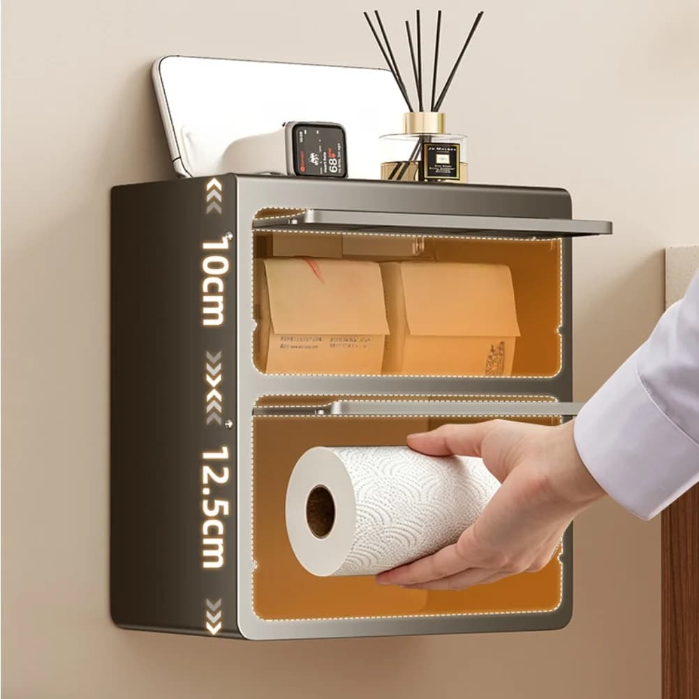 No Drill Dispenser Toilet Paper Holder For Modern Bathroom Organization Carbon Steel Construction Space Saving Design