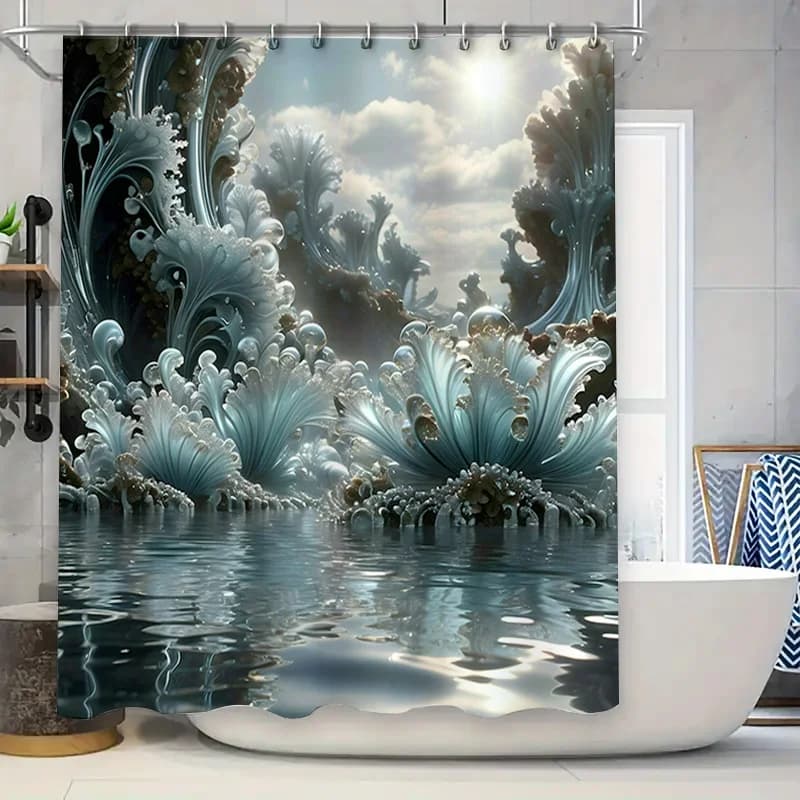 Tenda da doccia fractale blu fantasia Decorazione per la casa impermeabile Decorazione per tappeto da bagno per bagno