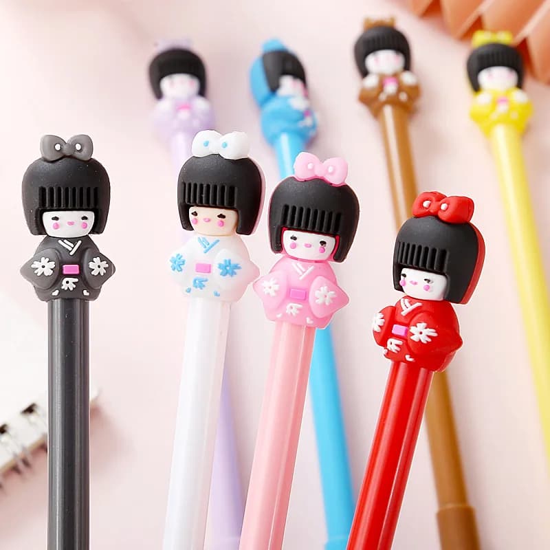 8 pz Kimono ragazza testa penna neutra 0.5mm Gel nero inchiostro scrittura penne Maiden firma penna materiale scolastico studente carino cancelleria