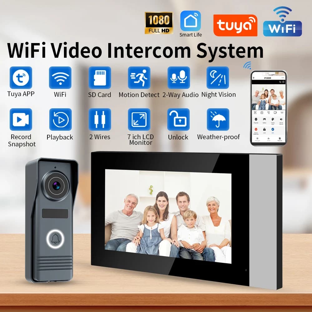 Sistema videocitofonico Tuya Smart WiFi a 2 fili Citofono Campanello per porta Monitor 1080P Controllo accessi per Villa Appartamento Ufficio