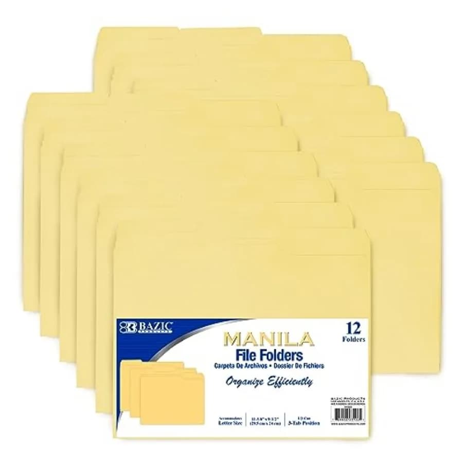 Manila File Folders, 1/3-Cut Letter Size with Left, Right, and Center Tab Positions, Ideal for Organizing and Filing Documents,