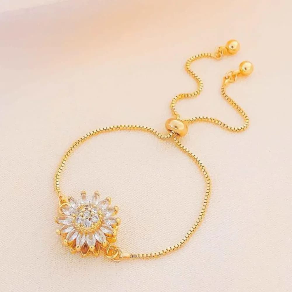 Light Luxury Spinning Sunflower Bracelet for Women Elegant Sparkling Zircon Calming and Relaxing Accessory Birthday Jewelry Gift