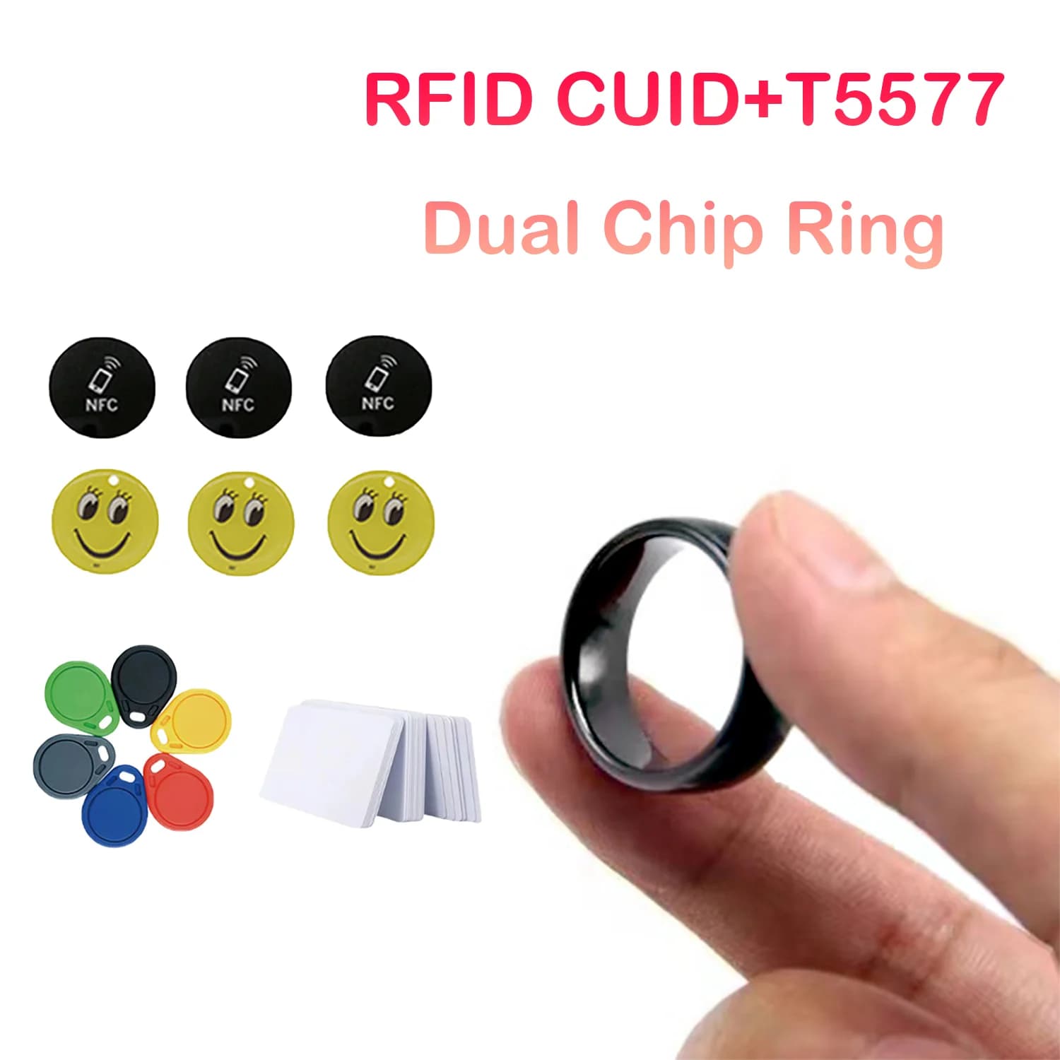RFID Impermeabile Smart Dual-chip Anello antimagnetico T5577 ID IC Tag Chiave riscrivibile NFC Em4305 CUID Etichetta sostituibile Copiatrice Badge