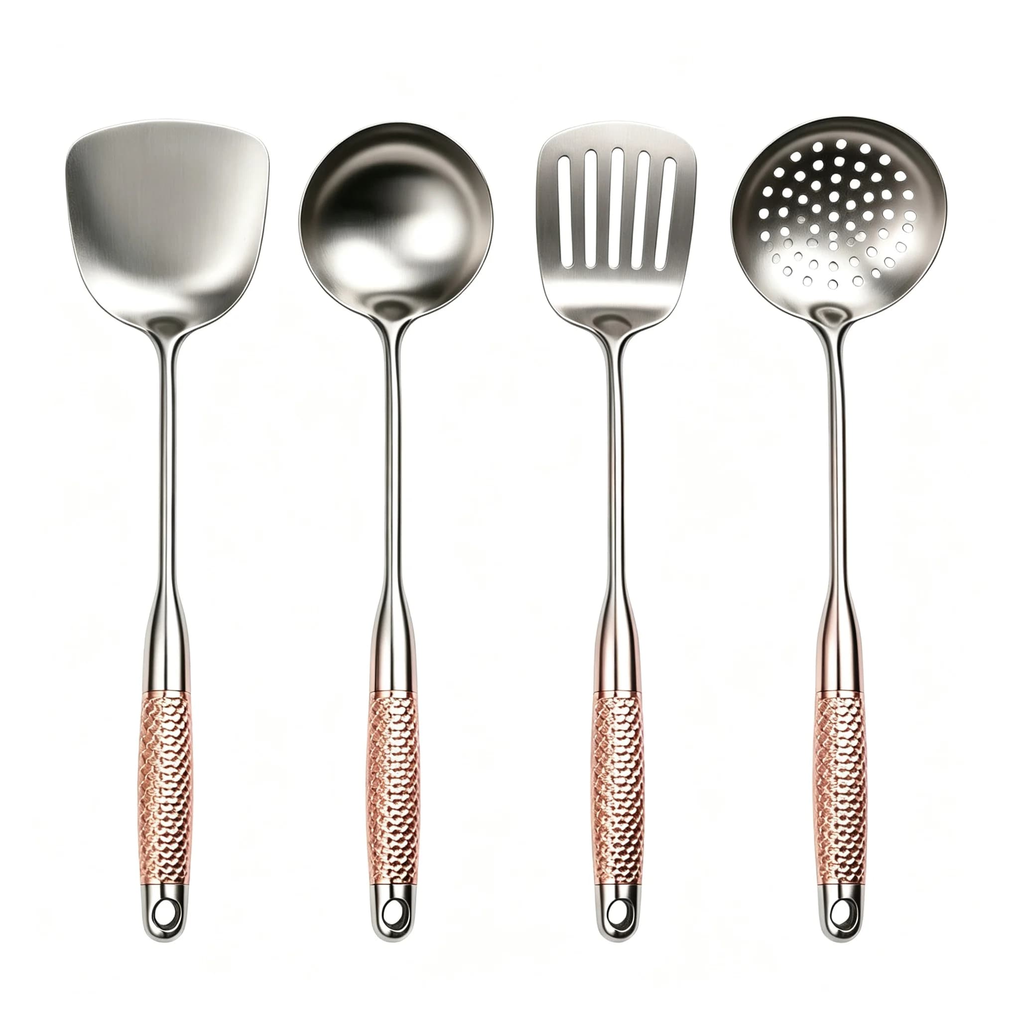 Set of 4 stainless steel kitchen utensils, spatula set and spoons, complete kitchen utensils, kitchen utensils.