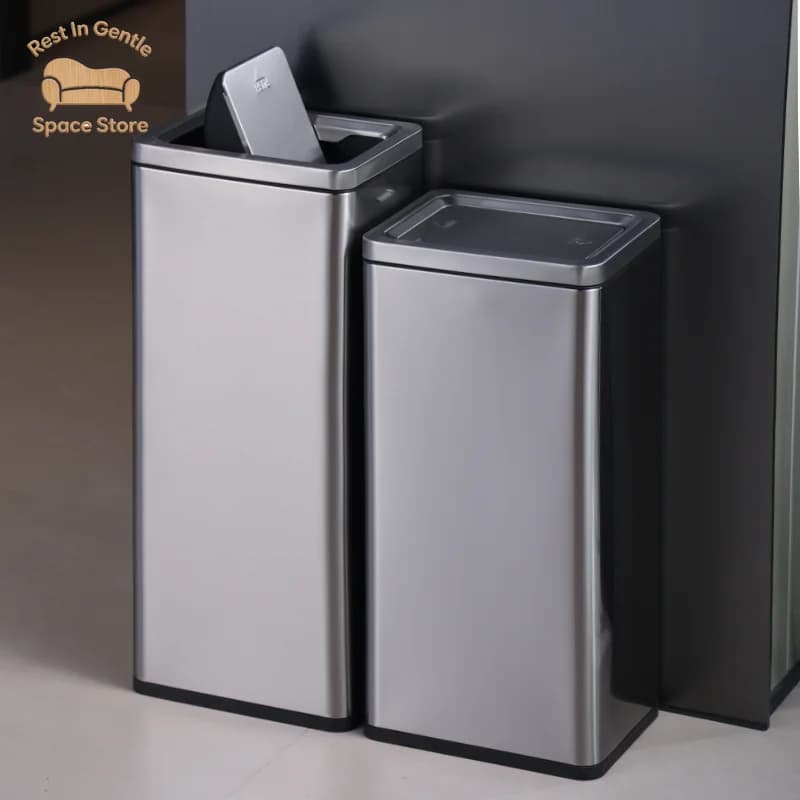 Toilet stainless steel hand towel shake cover trash can toilet washbasin waste paper direct storage large-capacity commercial