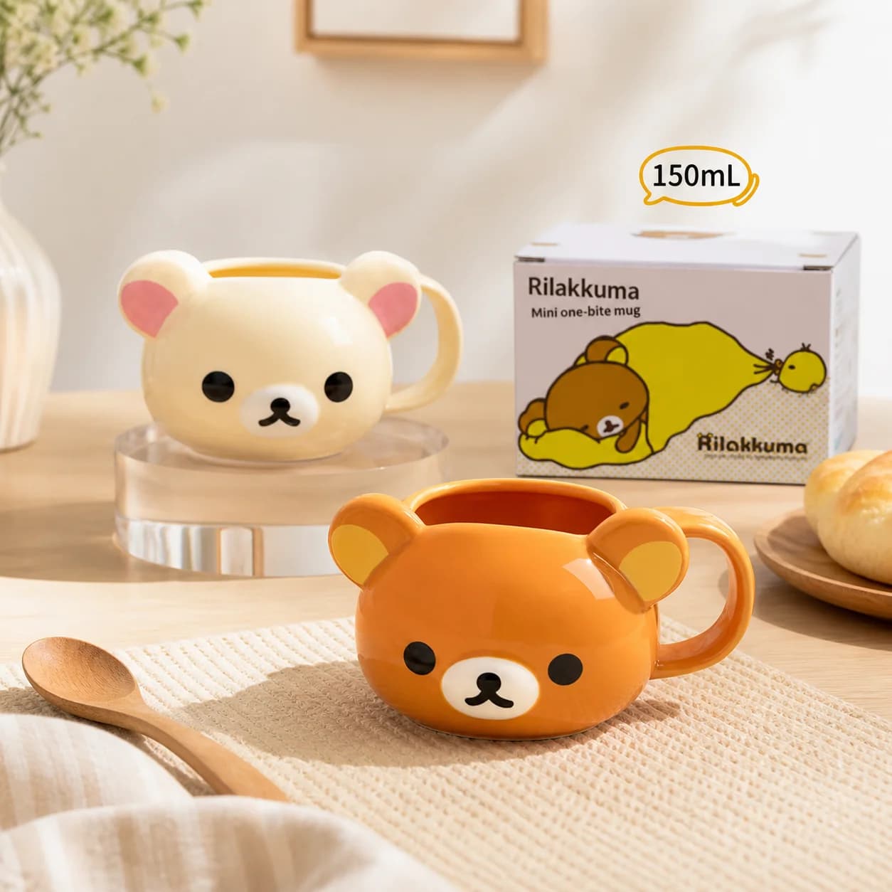 New Rilakkuma Ceramic Mug Cartoon Bear Shaped Coffee Milk Cup With Coaster Set For Couple Daily Home Office Gift Use