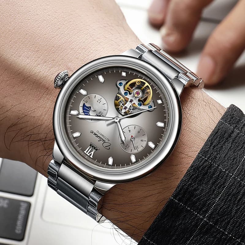 Nuovi orologi da polso meccanici da uomo di lusso 3ATM orologio automatico impermeabile Moon Phase Tourbillon orologio sportivo per uomo Reloj Hombre