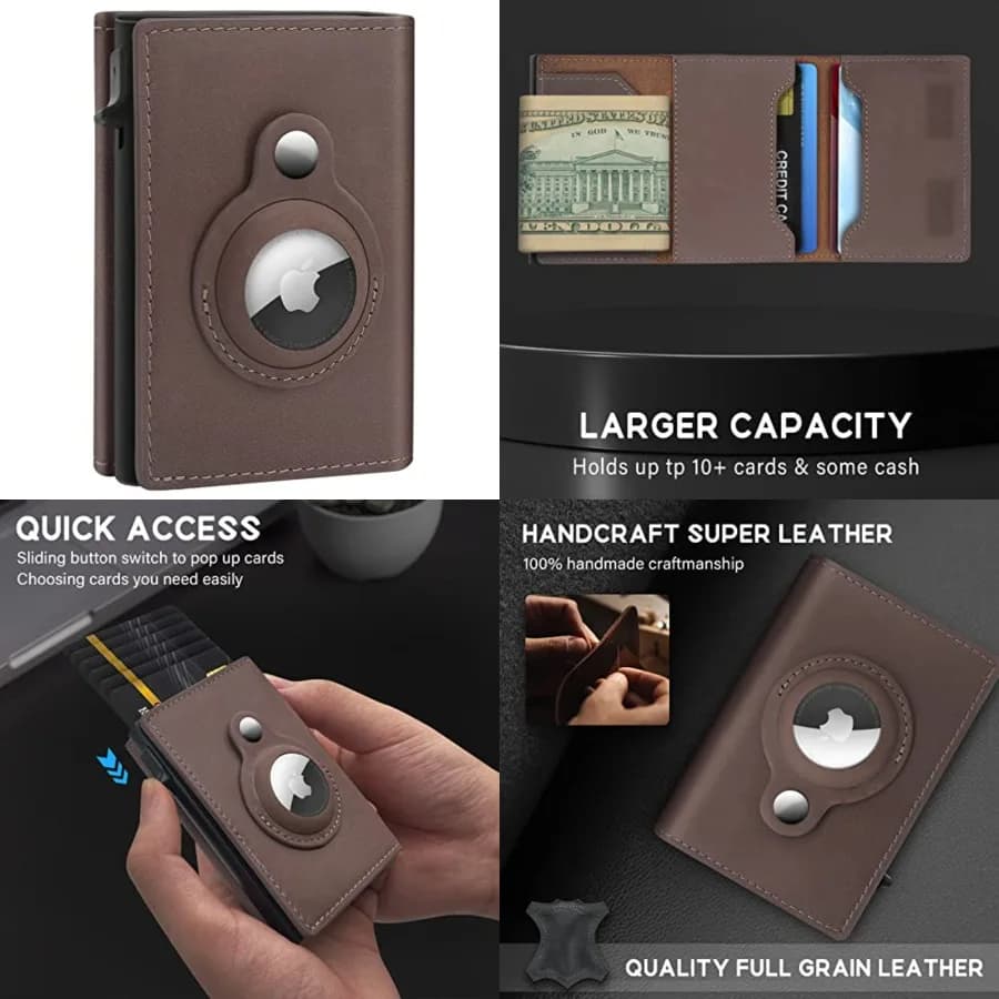 Portafoglio AirTag in Vera Pelle con Tecnologia RFID, Porta Carte di Credito Minimalista per Uomo, Compatibile con Apple AirTag