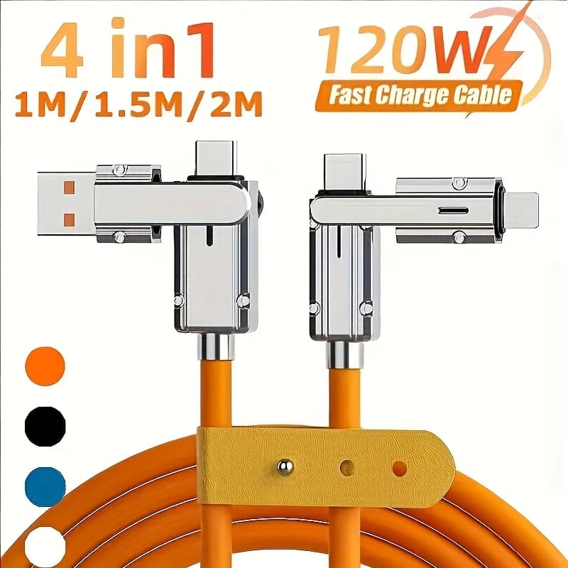 Cavo PD 4 in 1 da 120 W USB tipo C a tipo C Cavo dati di ricarica rapida 3 IN 1 PD 100 W per iPhone Samsung Xiaomi Cavo di ricarica dati