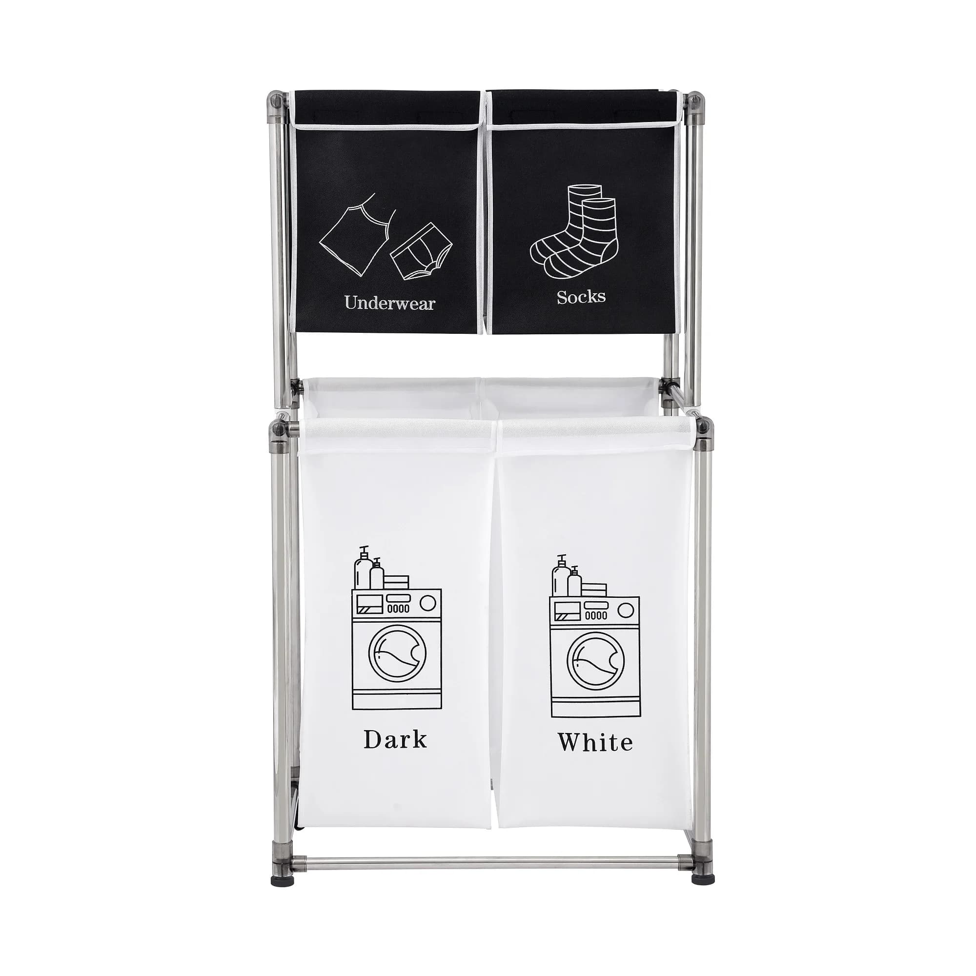 2 Level White Paper Basket with 4 Removable Bags to Organize Dresses