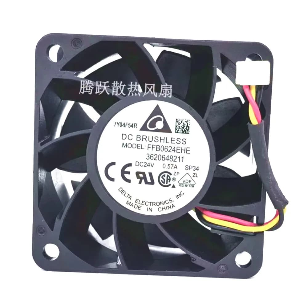Delta Electronics FFB0624EHE DC 24V 0.57A 60x60x38mm 3-Wire Cooling Fan