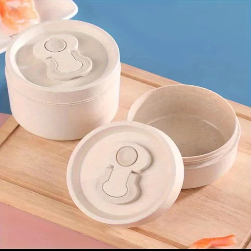 Contenitori per il Pranzo, Portapranzo Beige con Coperchio, 450ML/15.22oz, Contenitore per il Pranzo Portatile per Bambini Adatto al Microonde, Contenitore Rotondo con Manico