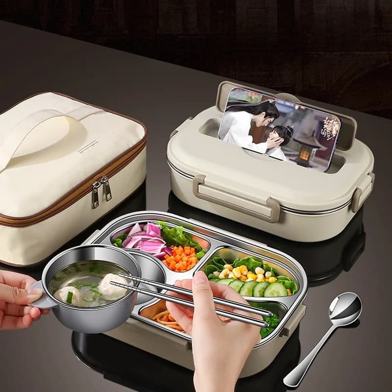 Scatola per il pranzo isolata in acciaio inossidabile 304 con borsa Set di scatole Bento portatili sigillate per impiegato Contenitore per alimenti per bambini per studenti